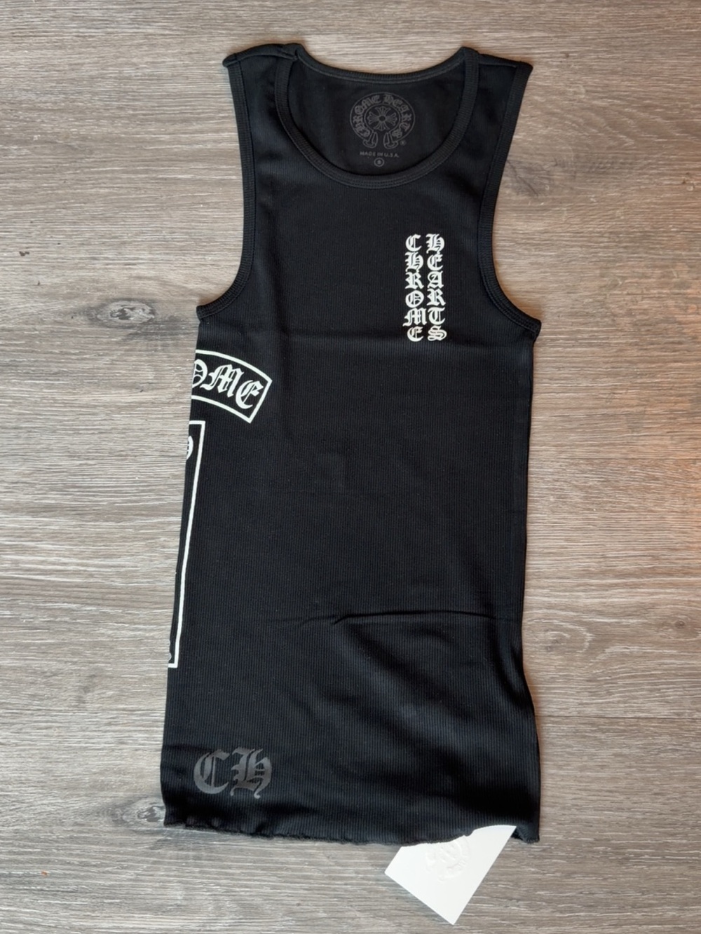 Chrome Hearts Black Tank with White Gothic Logos